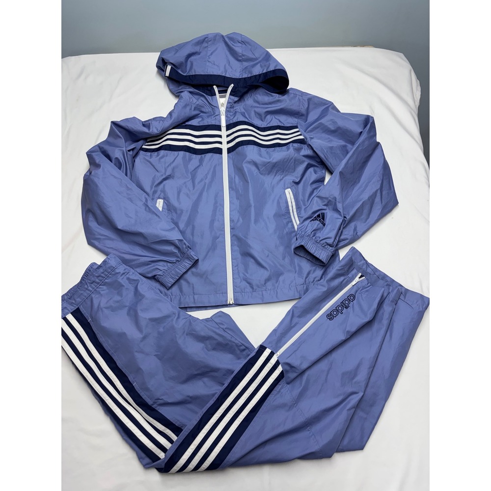 Vintage Adidas Windbreaker Tracksuit Set Blue Periwinkle Hooded Small Y2K 05/02